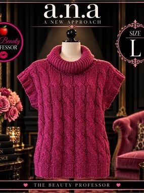 💕a.n.a Large Berry Magenta Cable Knit Cowl Neck Sparkle Sweater